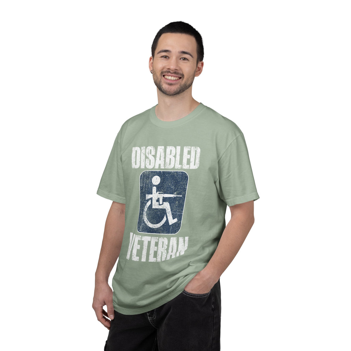 Disabled Veteran Shirt, Distressed Wheelchair and Rifle Graphic, Military Service Pride, Veterans Day Gift and Everyday Casual Wear
