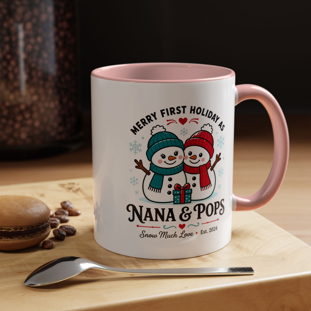 Personalized First Christmas Grandparents Mug, Nana and Pops Holiday Coffee Cup, New Grandparent Gift, Custom Names and Established Year