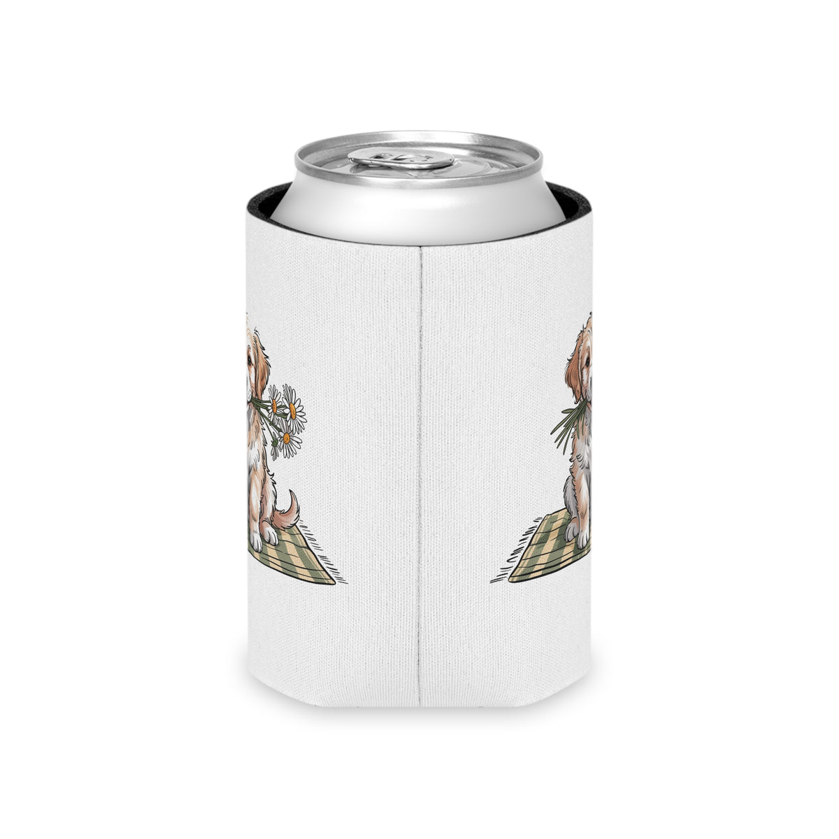 Golden Puppy Can Cooler, Cute Dog and Daisy Drink Sleeve, Gift for Dog Moms, Puppy Lovers, Pet Parents and Animal Lovers