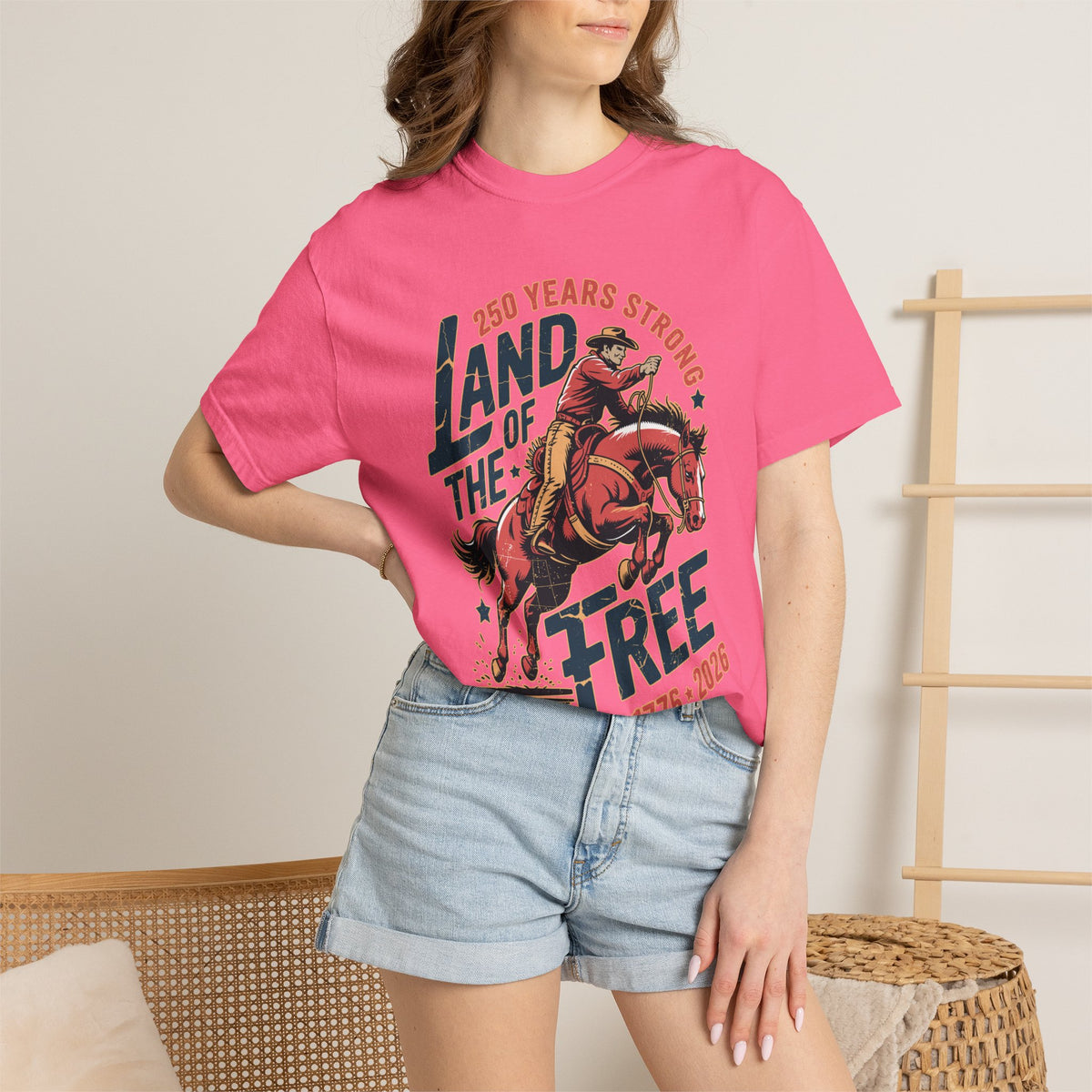 Land of the Free 250 Years Strong Comfort Colors Shirt, America 250th Anniversary Tee, Patriotic Cowboy Graphic Shirt, USA 1776-2026