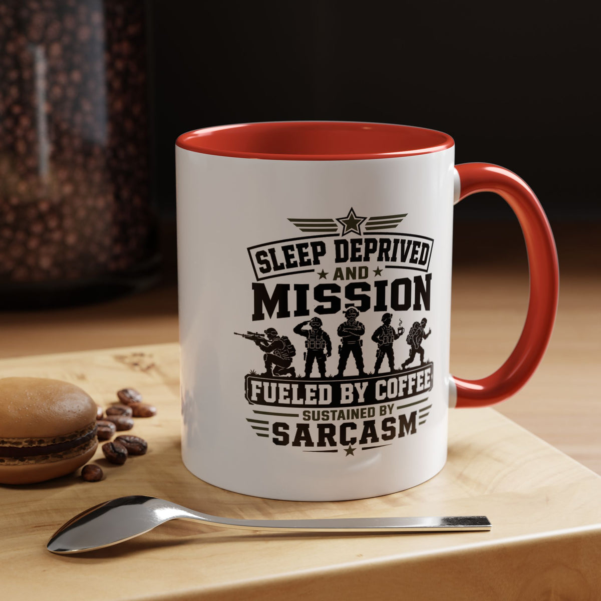 Funny Military Coffee Mug, Sleep Deprived and Mission Fueled Cup, Sarcastic Soldier Gift, Veteran Birthday Present, Tactical Humor
