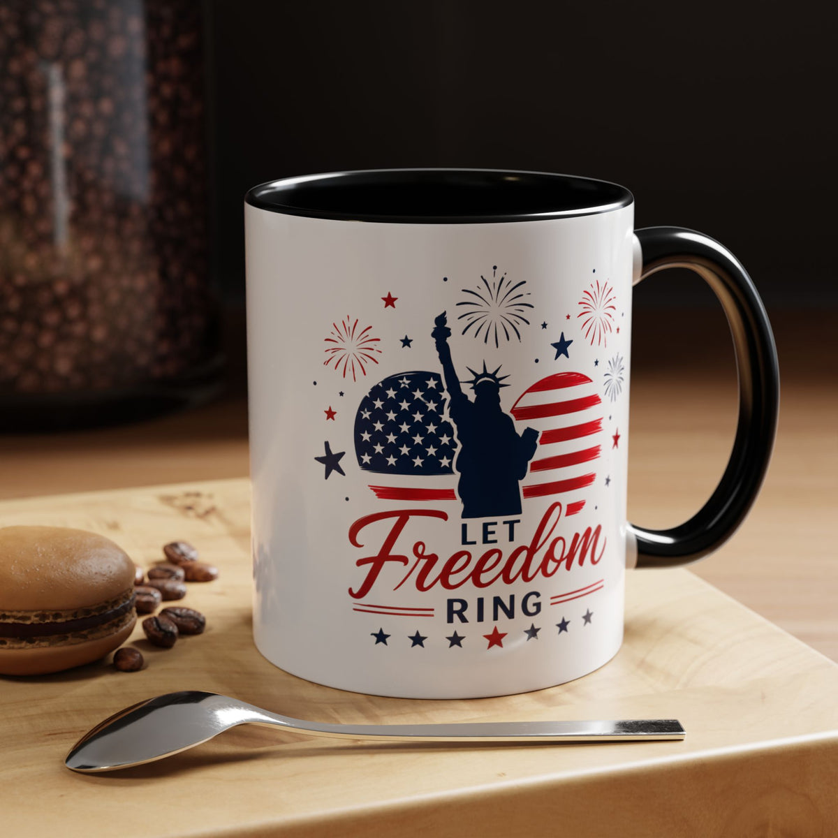 Let Freedom Ring Patriotic Coffee Mug, Statue of Liberty Fourth of July Mug, American Flag Coffee Cup, USA Pride Gift, Independence Day Mug