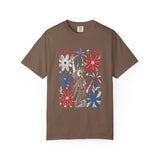 Patriotic Fireworks Shirt, Red White Blue Flower Graphic Tee, Americana T Shirt, Fourth of July Outfit, Vintage USA Gift for Women