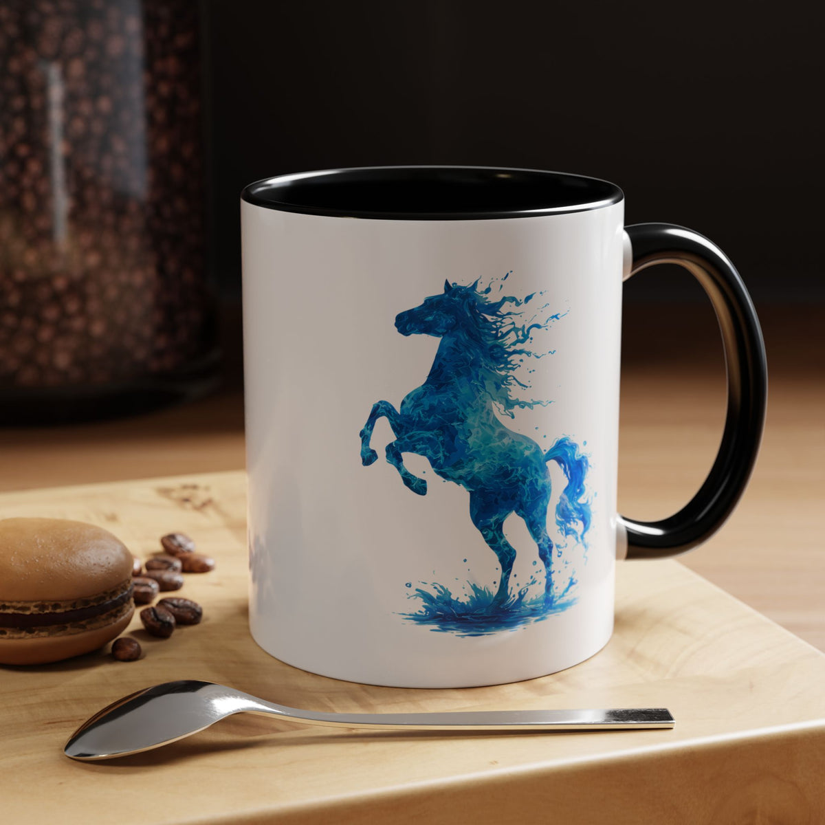 Blue Water Horse Mug, Abstract Horse Lover Coffee Mug, Majestic Stallion Art Cup, Equestrian Gift for Horse Lovers