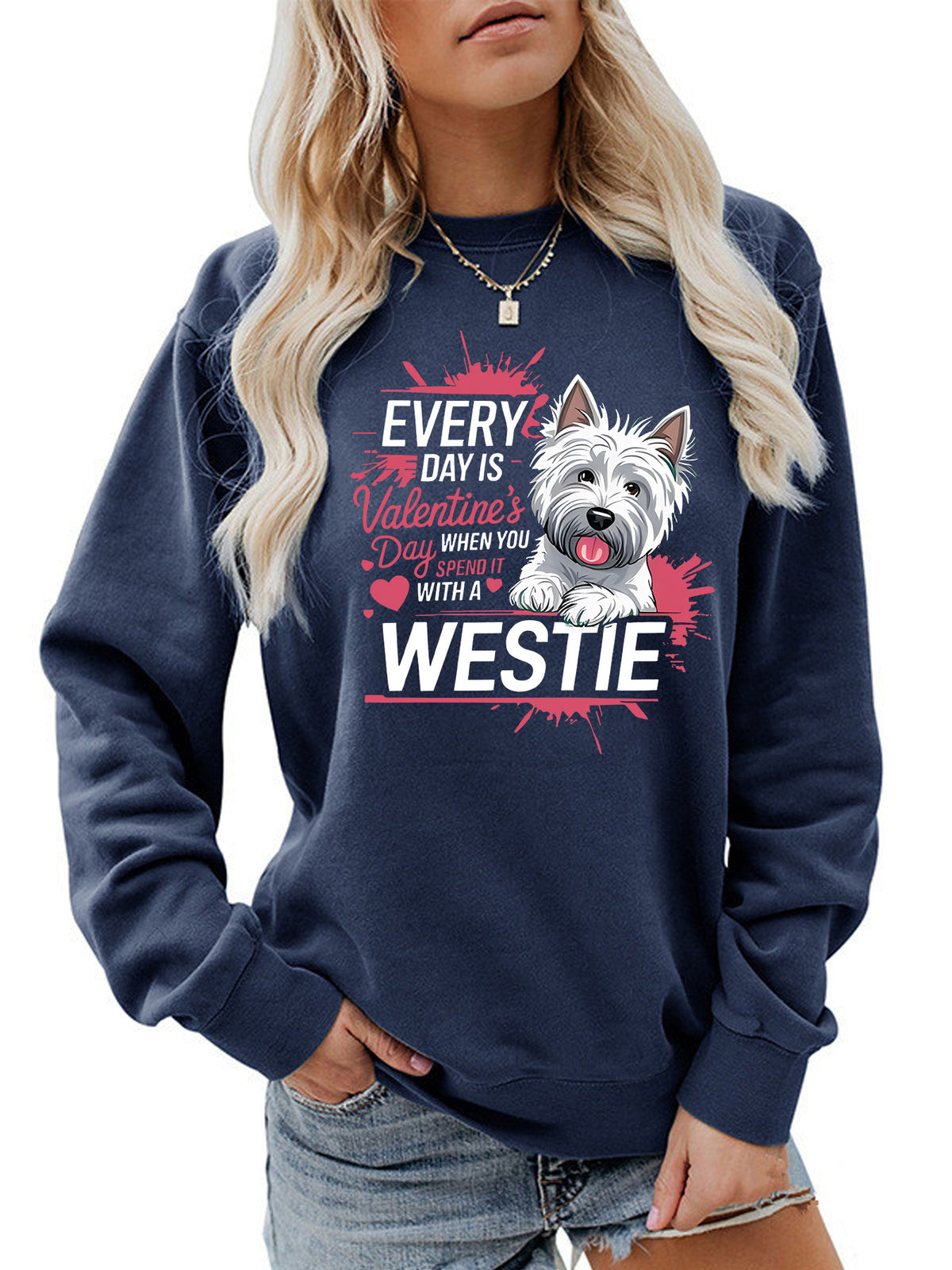 West Highland White Stem Love Printed Round Neck Velvet Hoodie