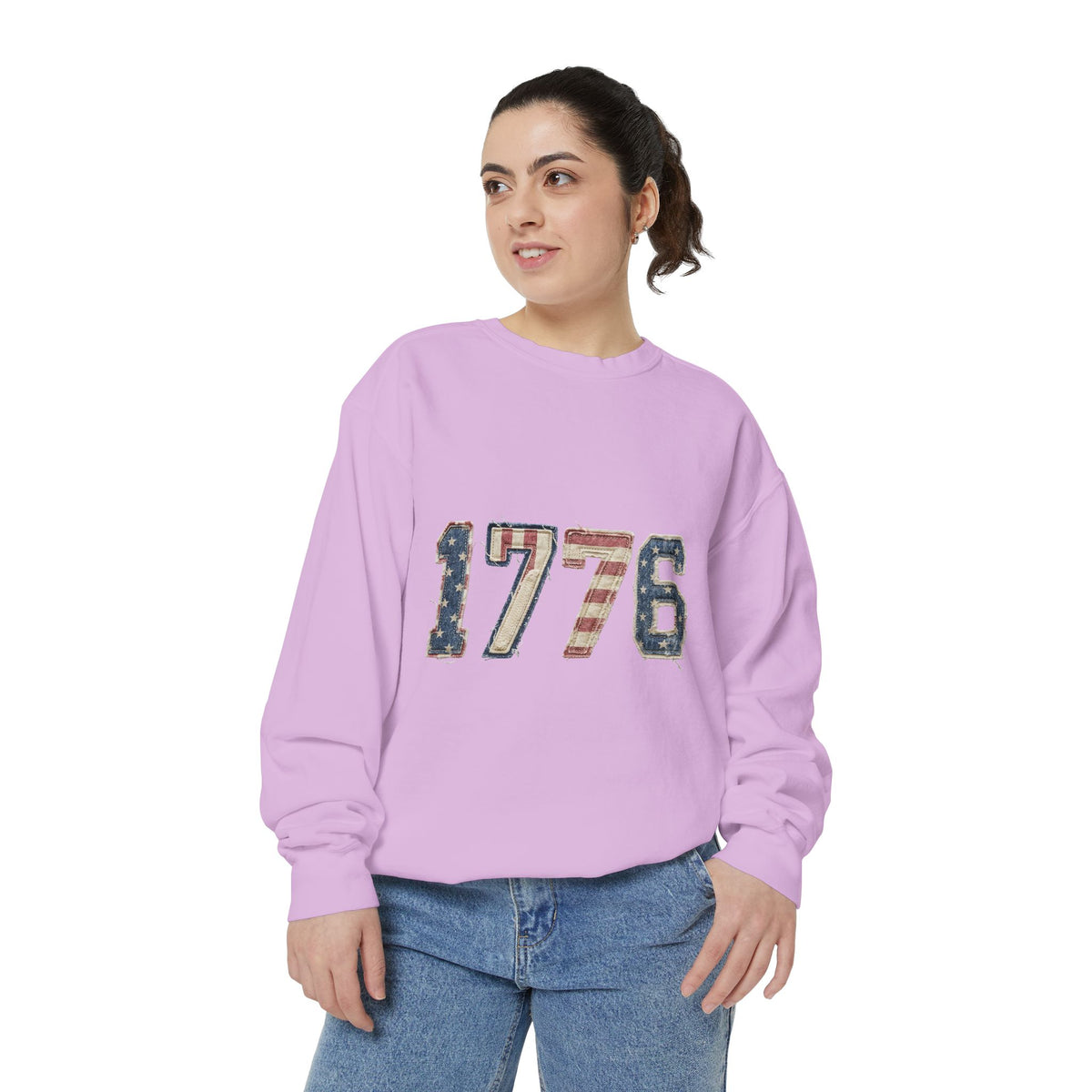 1776 Patriotic Comfort Colors Sweatshirt, American Flag Applique Sweatshirt, USA Independence Day Pullover, Fourth of July Gift