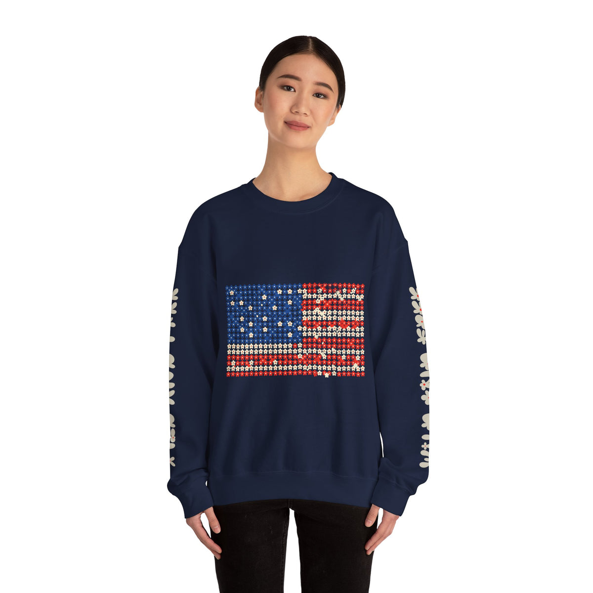 Patriotic American Flag Sweatshirt, USA Floral Crewneck, Vintage Americana Pullover, Fourth of July Outfit, Summer Patriotic Gift for Her