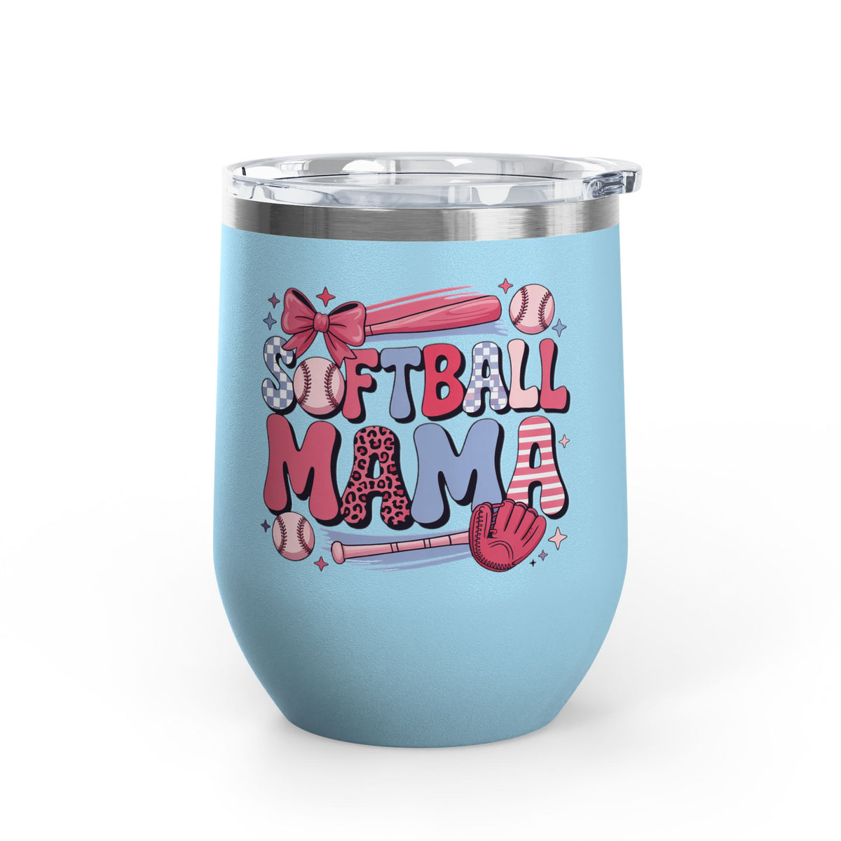 Softball Mama Wine Tumbler, Softball Mom Gift for Game Day, Sports Mom Drinkware, Team Mom Gift, Cute Softball Season Gift for Her