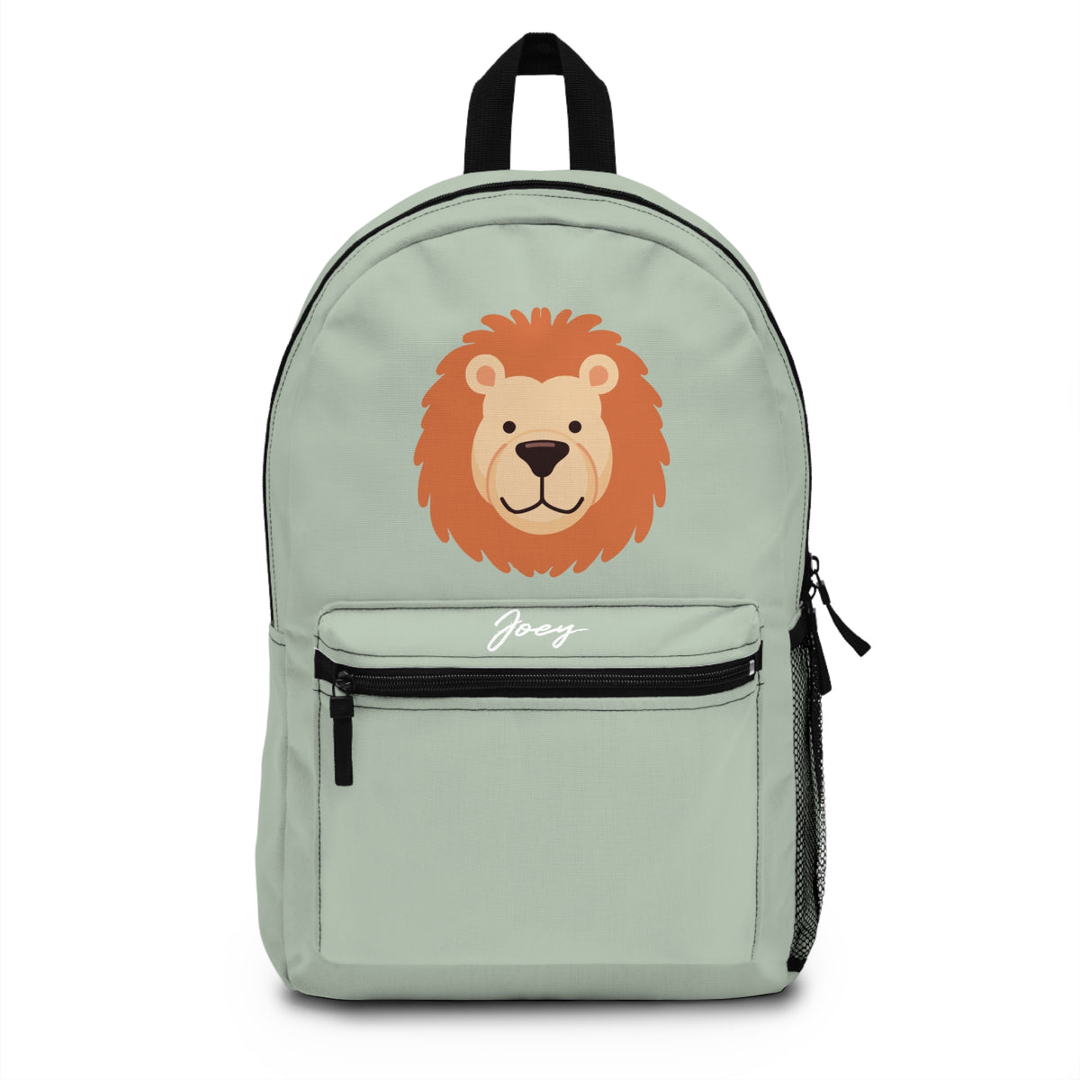 Personalized Lion Backpack for Kids, Custom Name School Bag, Sage Green Safari Animal Print, Cute Nursery Daypack