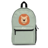 Personalized Lion Backpack for Kids, Custom Name School Bag, Sage Green Safari Animal Print, Cute Nursery Daypack