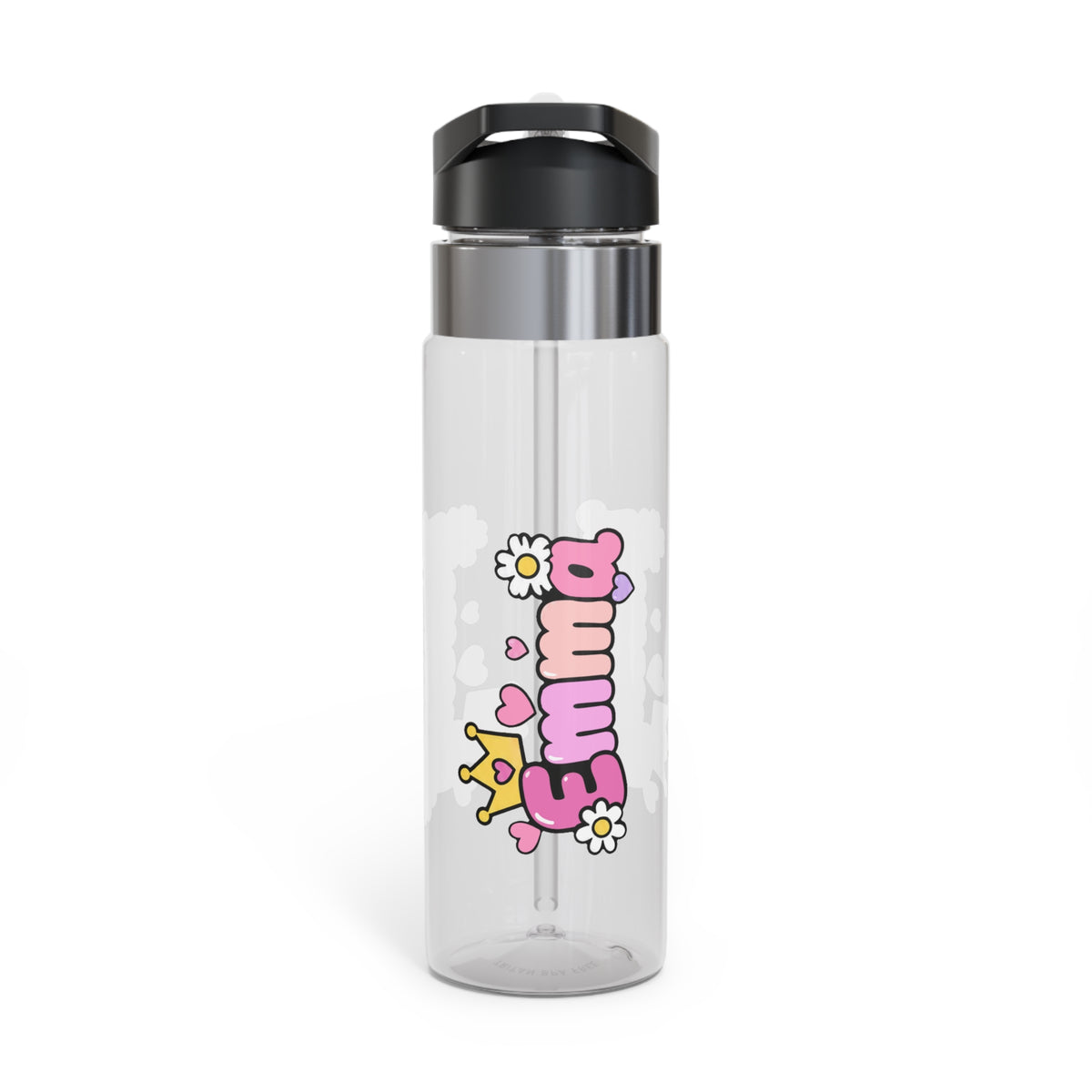 Custom Pink Name Water Bottle for Girls, Personalized Kids Drink Bottle, Cute Crown and Heart Design, School Birthday Gift