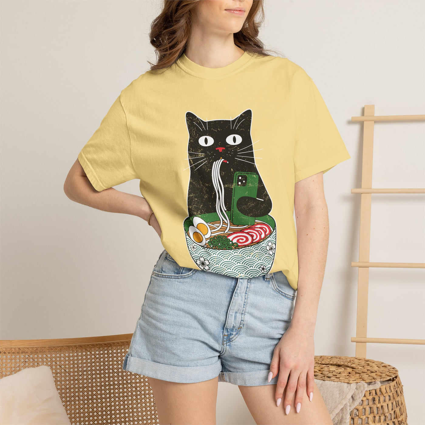 Black Cat Ramen Shirt Comfort Colors Tee, Funny Cat Lover Graphic Shirt, Introvert Cat Eating Noodles Tee, Japanese Foodie Gift