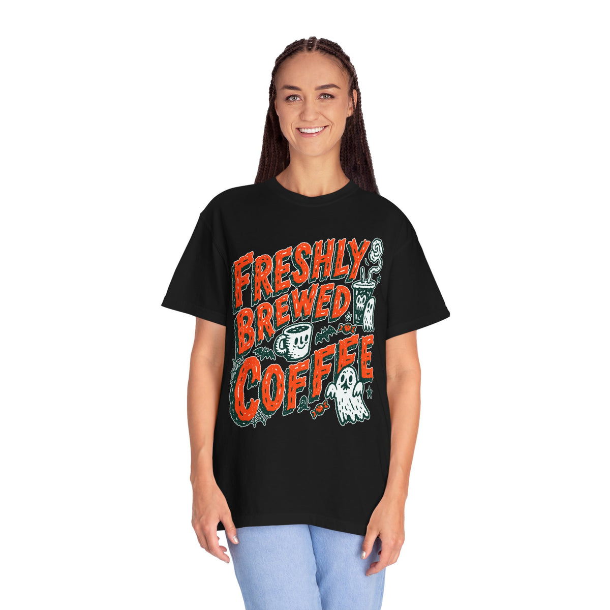 Coffee Lover Halloween Shirt, Freshly Brewed Coffee Ghost T-Shirt, Cute Spooky Season Gift for Barista and Caffeine Fan, Gift for Her