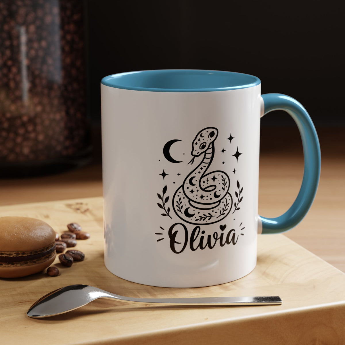 Personalized Snake Mug with Name, Celestial Serpent Coffee Cup, Custom Witchy Gift for Snake Lover, Gothic Botanical Birthday Gift