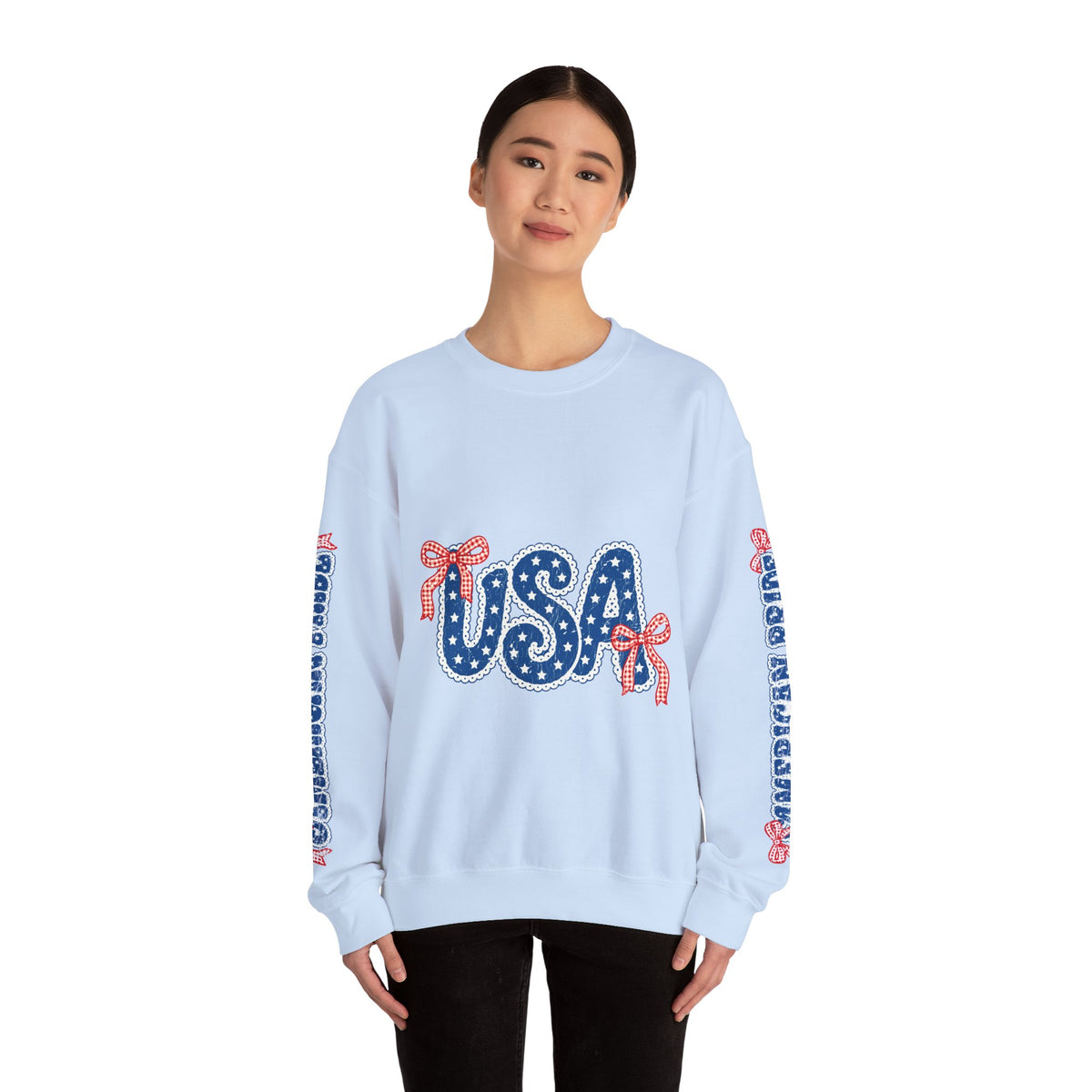 USA Patriotic Sweatshirt, American Flag Ribbon Pullover, Vintage Stars and Stripes Top, Fourth of July Outfit, Americana Gift for Women