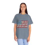 American Flag Floral Shirt, Patriotic Flower Graphic Tee, Vintage Americana T Shirt, Fourth of July Outfit, Red White Blue Gift