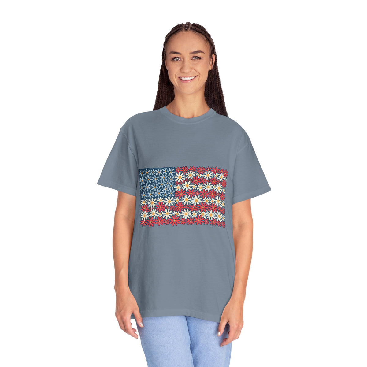 American Flag Floral Shirt, Patriotic Flower Graphic Tee, Vintage Americana T Shirt, Fourth of July Outfit, Red White Blue Gift