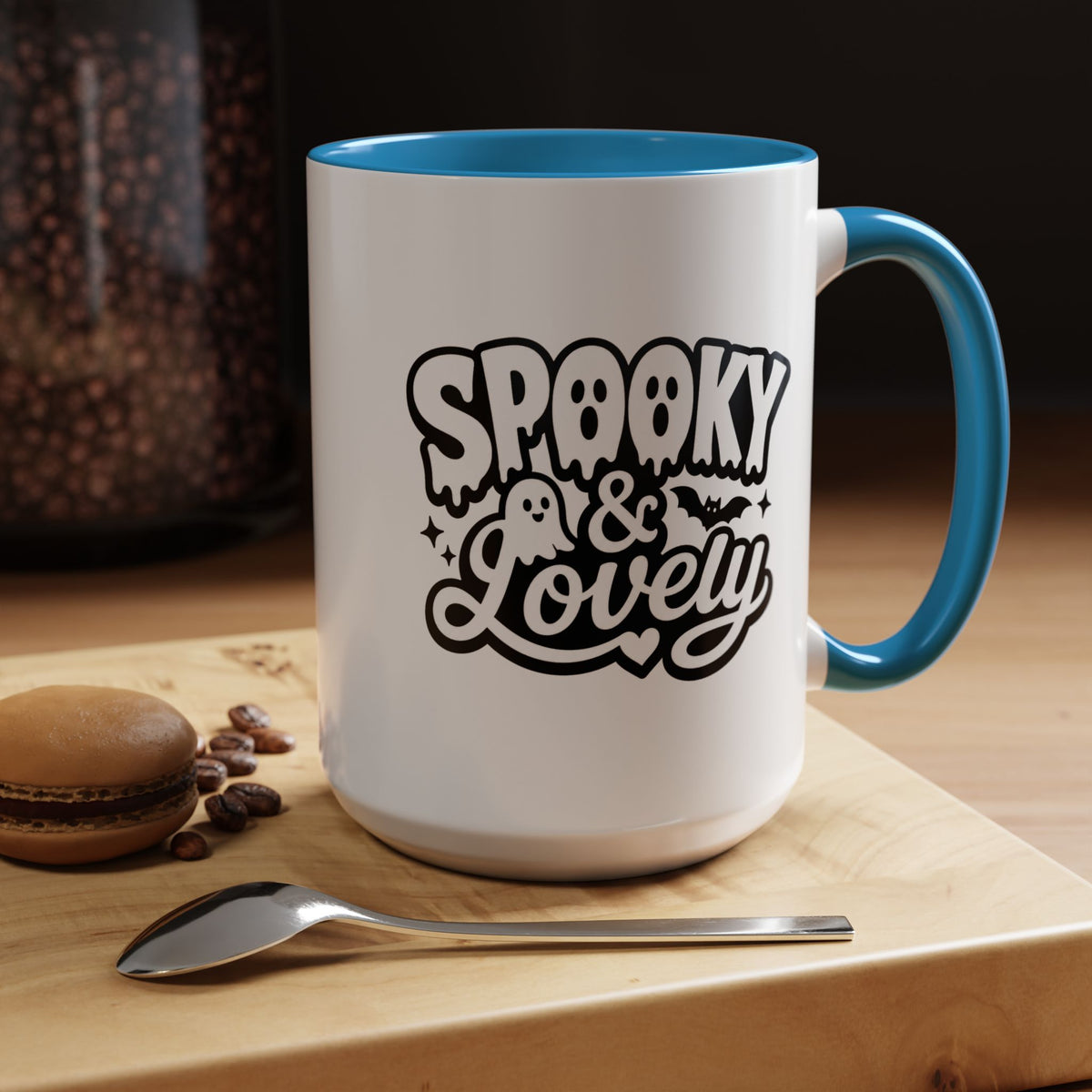 Spooky and Lovely Mug, Cute Ghost Halloween Coffee Cup, Black and White Spooky Season Gift for Her, Gothic Fall Drinkware