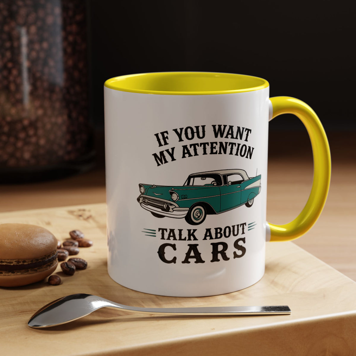 Funny Classic Car Lover Mug, If You Want My Attention Talk About Cars Coffee Mug, Vintage Car Enthusiast Gift for Dad