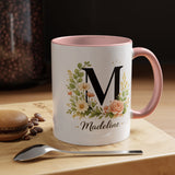 Personalized Floral Monogram Mug, Custom Initial Coffee Mug with Name, Elegant Botanical Gift for Women, Bridesmaid Birthday Gift