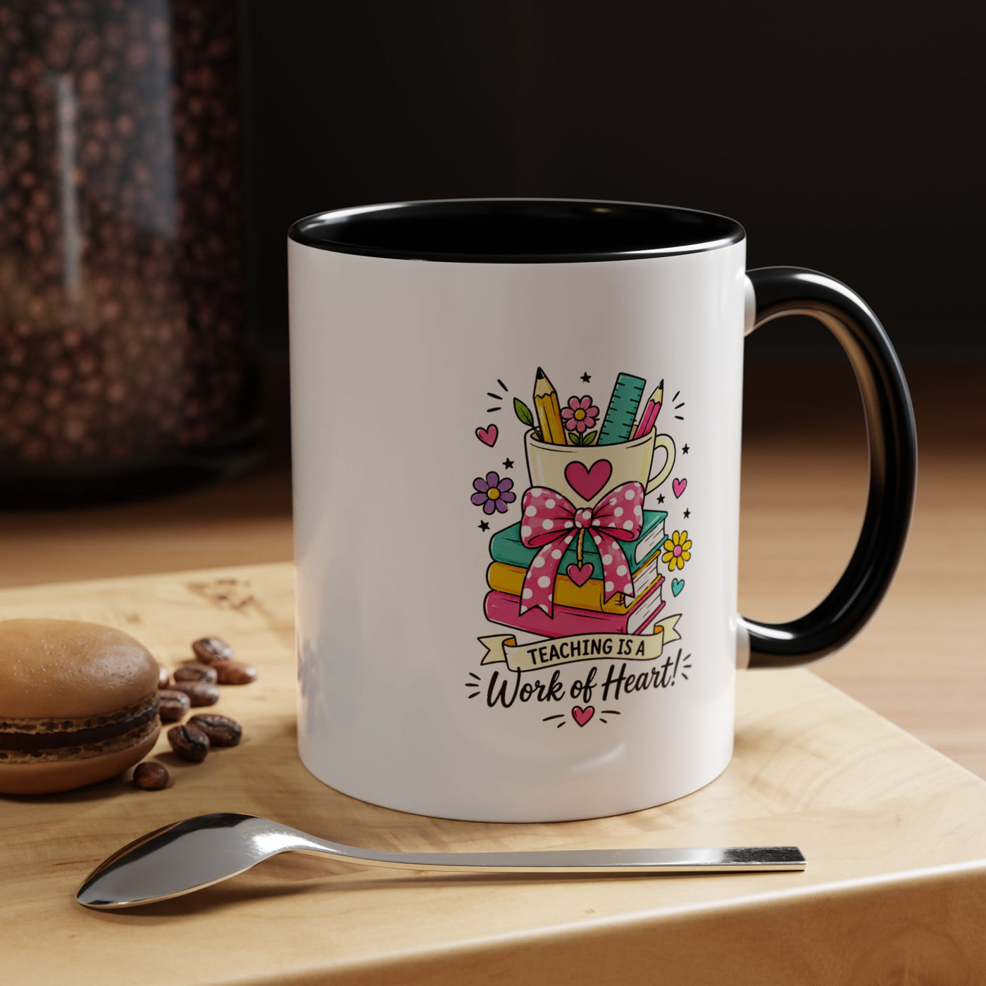Teaching Is a Work of Heart Mug, Teacher Appreciation Coffee Cup, Thank You Gift for Educator, End of Year Classroom Keepsake for Her