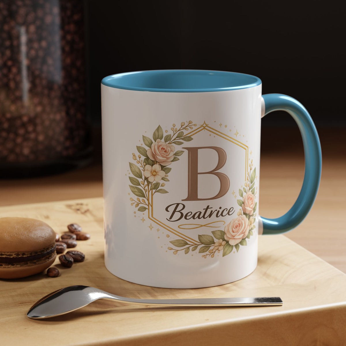 Personalized Floral Monogram Mug, Custom Name Coffee Mug with Elegant Initial Letter, Botanical Gift for Women, Bridesmaid Birthday Cup