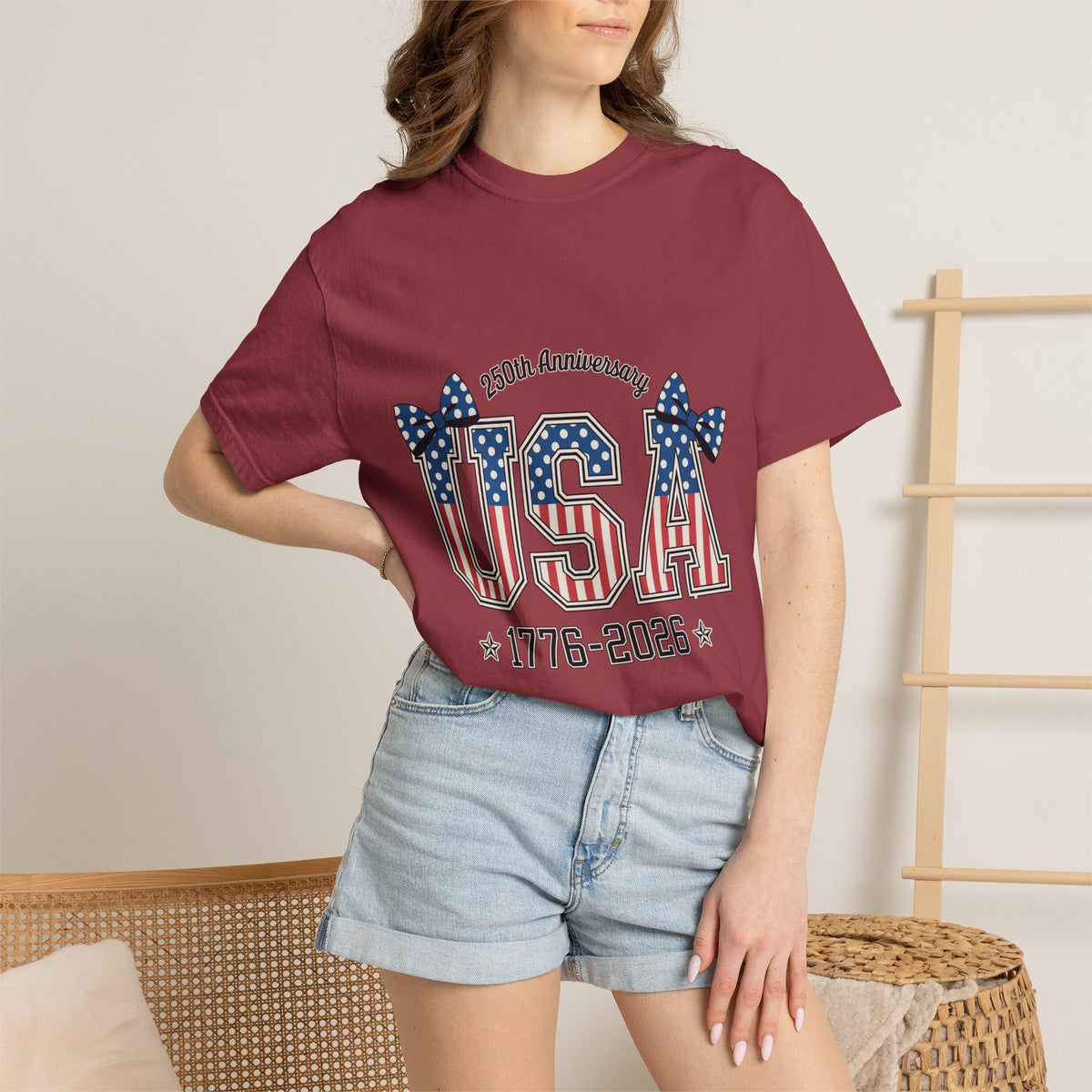 USA 250th Anniversary Comfort Colors Shirt, Patriotic Coquette Bow Tee, America 1776 2026 Graphic Shirt, Fourth of July Gift