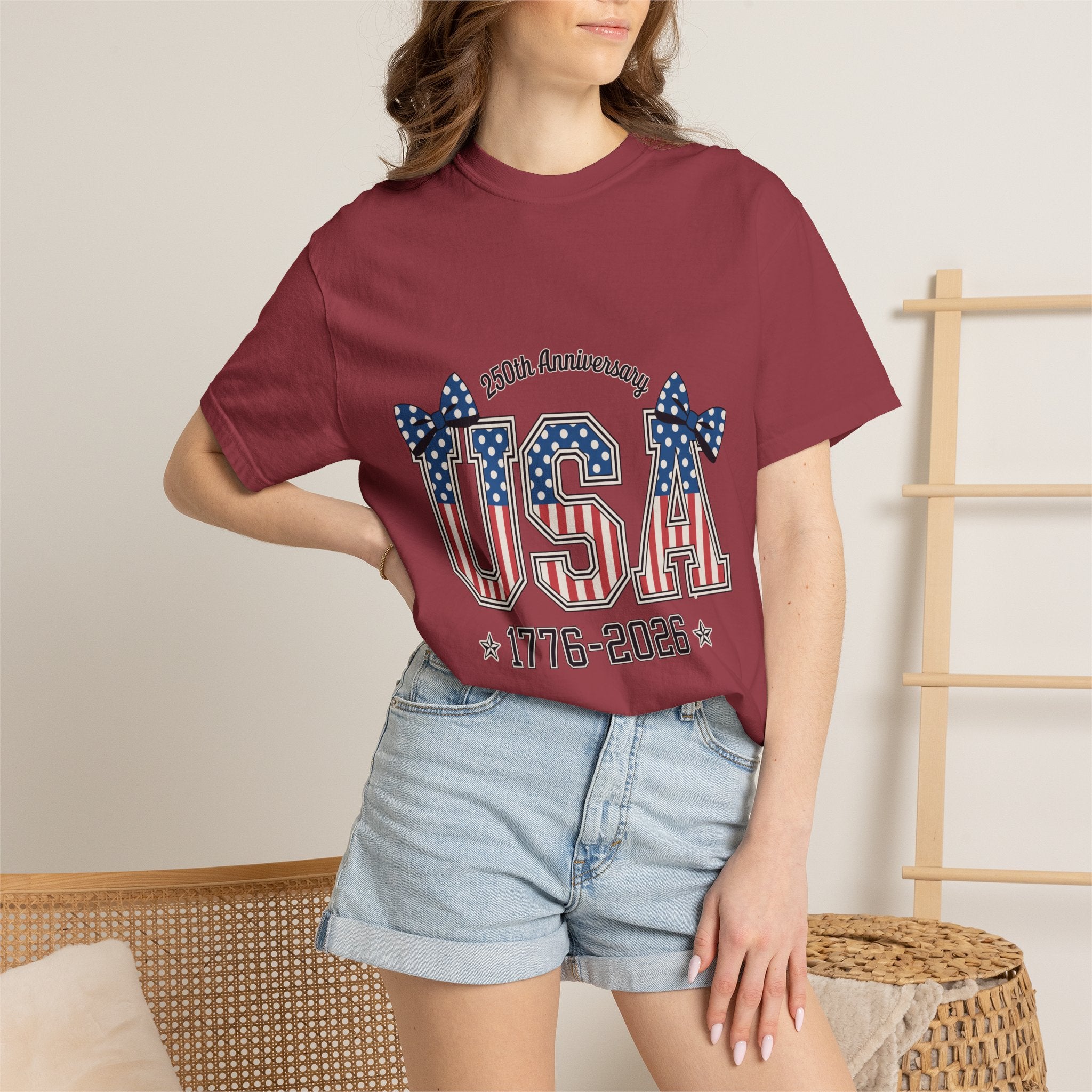 USA 250th Anniversary Comfort Colors Shirt, Patriotic Coquette Bow Tee, America 1776 2026 Graphic Shirt, Fourth of July Gift