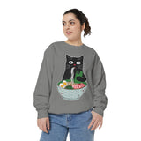 Ramen Cat Comfort Colors Sweatshirt, Funny Cat Eating Noodles Shirt, Cat Lover Graphic Crewneck, Foodie Gift Idea