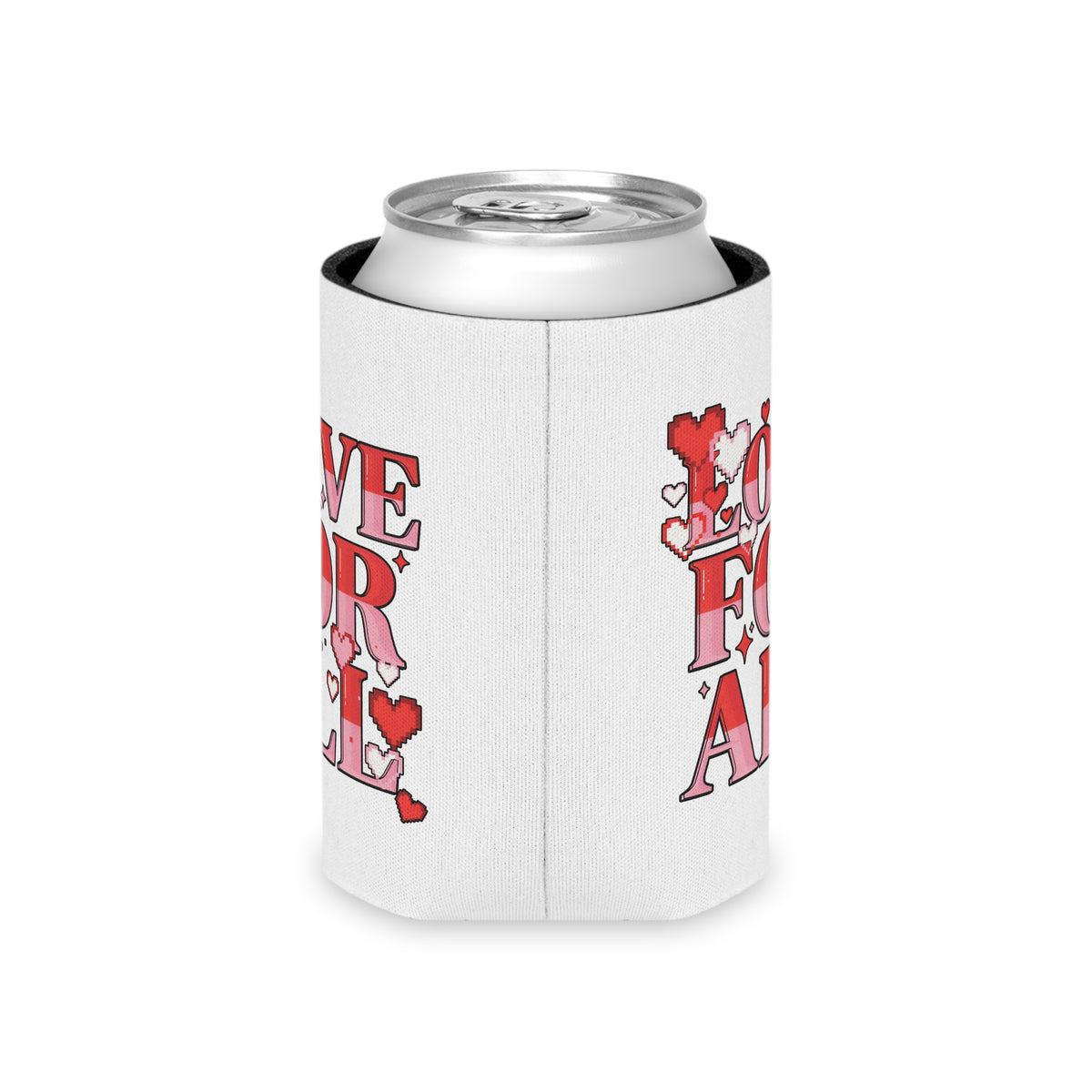 Love for All Can Cooler, Retro Pixel Heart Drink Sleeve, LGBTQ Pride Gift, Cute Summer Party Favor, Inclusive Gift for Friends