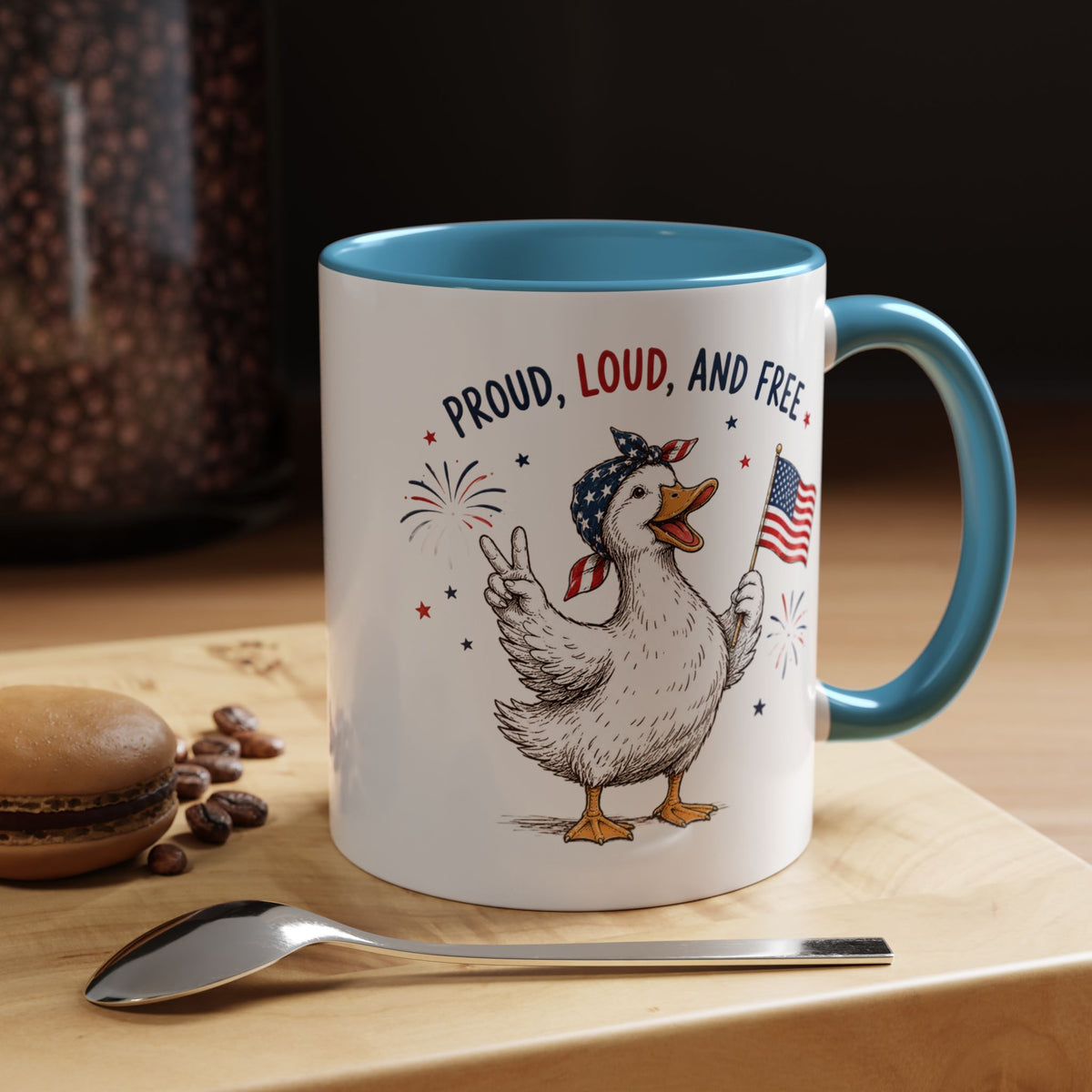 Funny Patriotic Goose Coffee Mug, Proud Loud and Free Mug, American Flag Goose Cup, Fourth of July Gift, USA Pride Coffee Mug