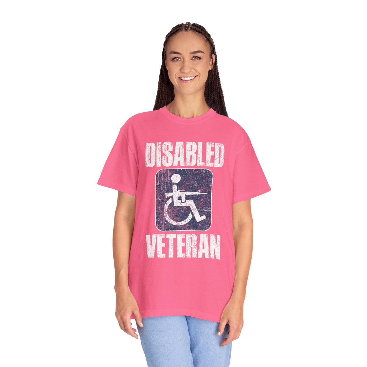 Disabled Veteran Shirt, Distressed Wheelchair and Rifle Graphic, Military Service Pride, Veterans Day Gift and Everyday Casual Wear