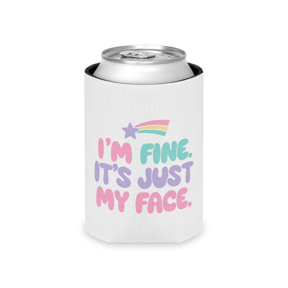 Funny Sarcastic Can Cooler, I'm Fine It's Just My Face Pastel Quote, Sassy Drink Holder, Birthday Gift for a Best Friend or Office Coworker