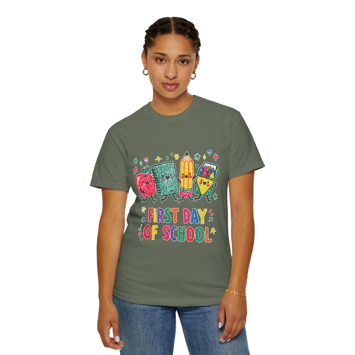 First Day of School T-Shirt, Colorful School Supplies Graphic Tee, Cute Teacher Outfit, Student Back to Class Gift, Classroom Shirt