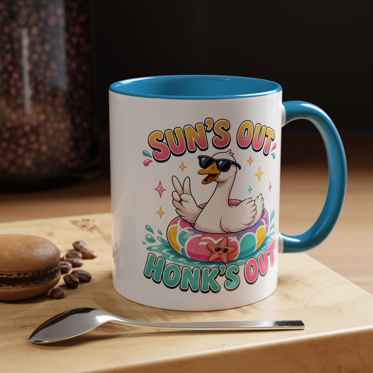 Funny Goose Summer Coffee Mug, Sun's Out Honk's Out Mug, Cute Goose Pool Float Cup, Beach Vacation Gift, Summer Lover Mug