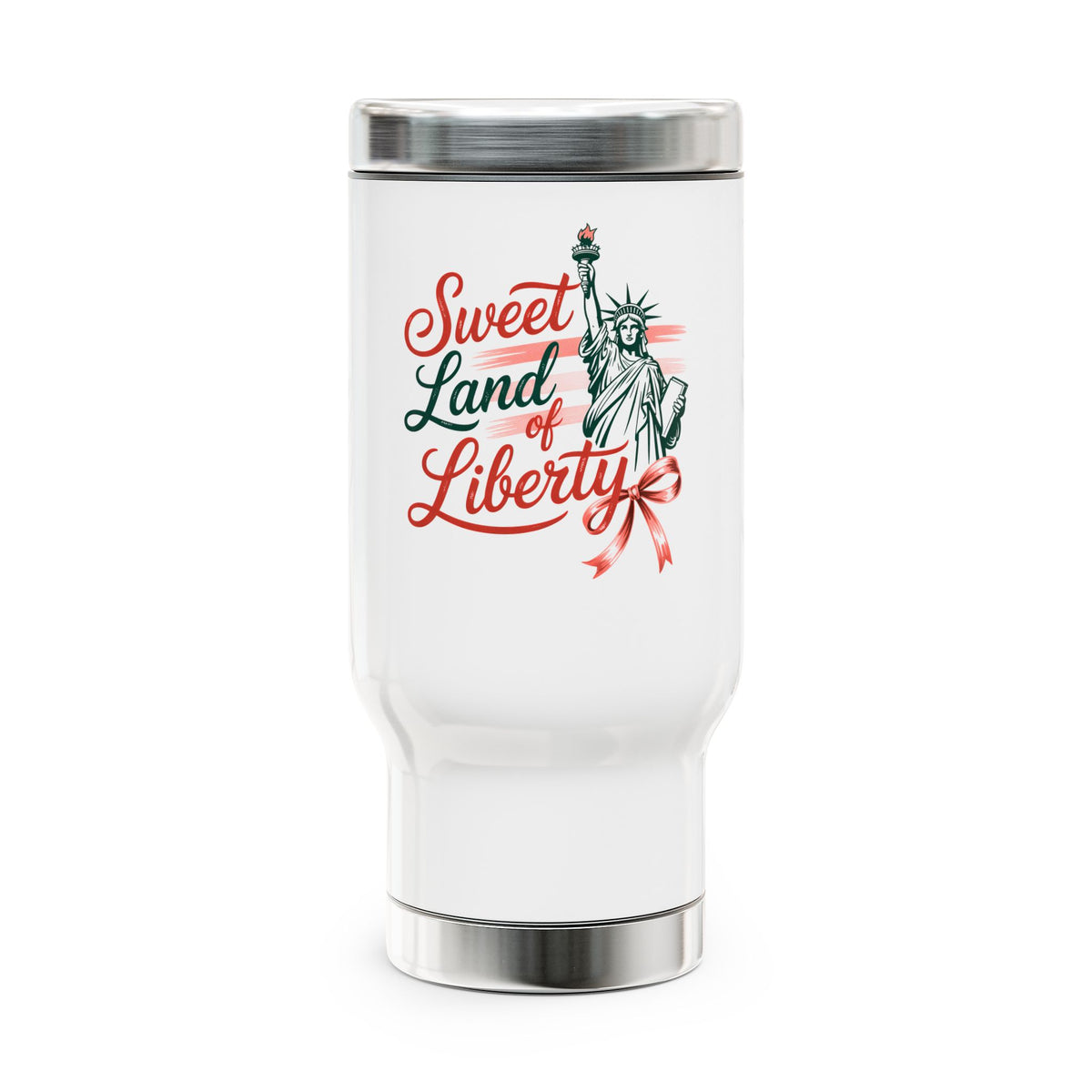 Sweet Land of Liberty Stainless Steel Travel Mug, Patriotic Coffee Cup, American Gift for Her, USA Drinkware, 4th of July Travel Mu