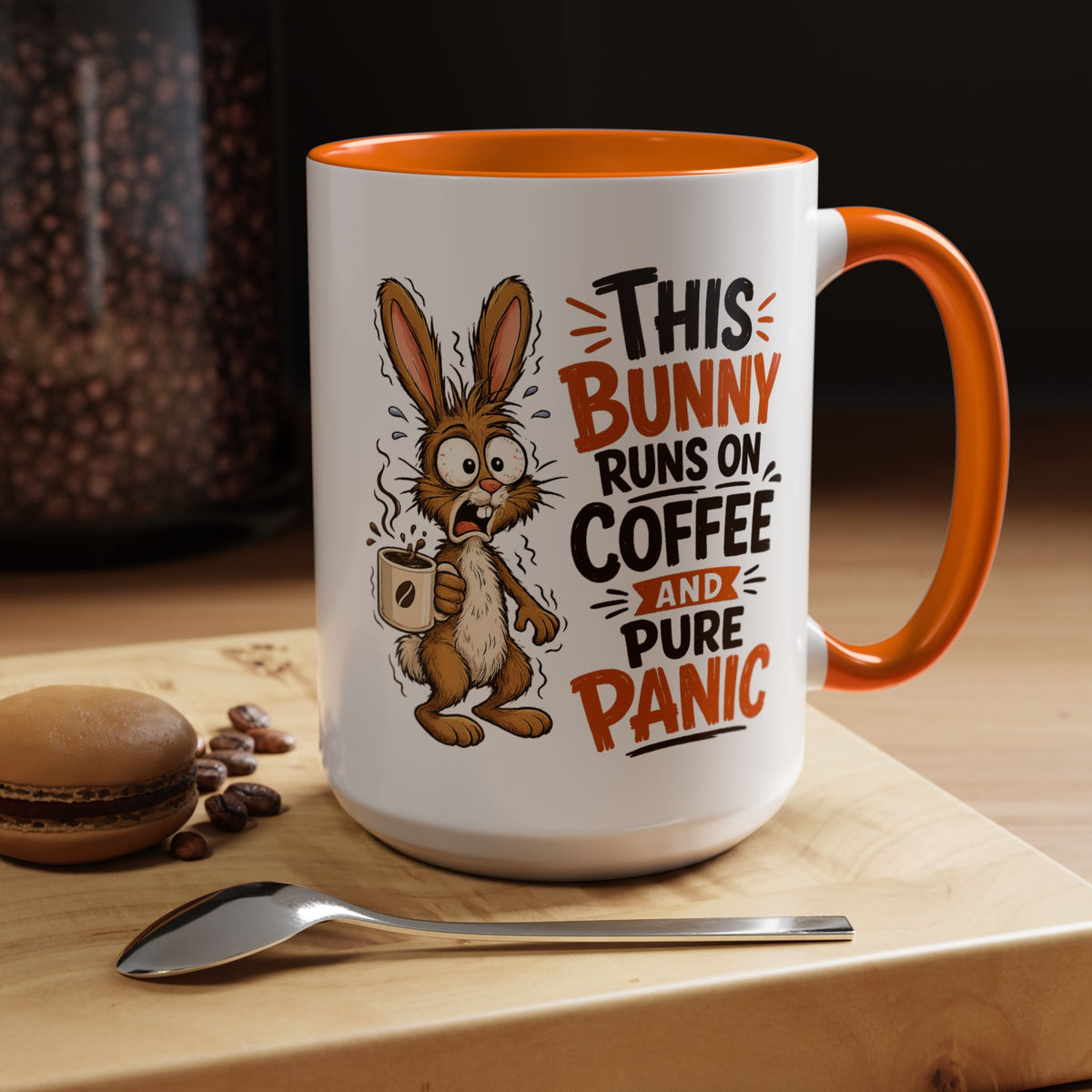 This Bunny Runs on Coffee and Pure Panic Coffee Mug, Funny Rabbit Lover Gift for Friends, Cute Sarcastic Ceramic Tea Cup with Black Handle