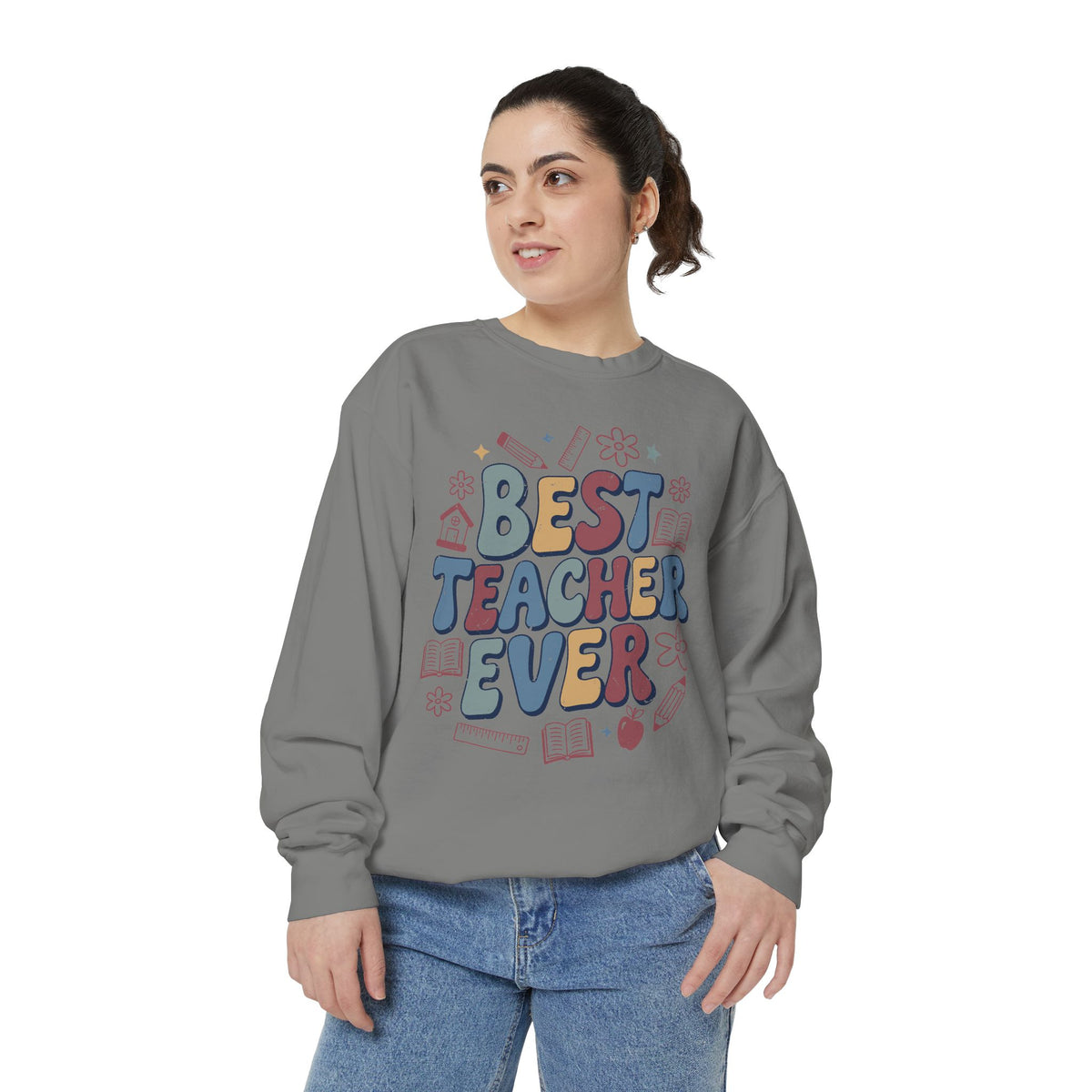 Best Teacher Ever Sweatshirt, Retro Educator Crewneck, Teacher Appreciation Gift, Back to School Outfit, Colorful School Staff Shirt