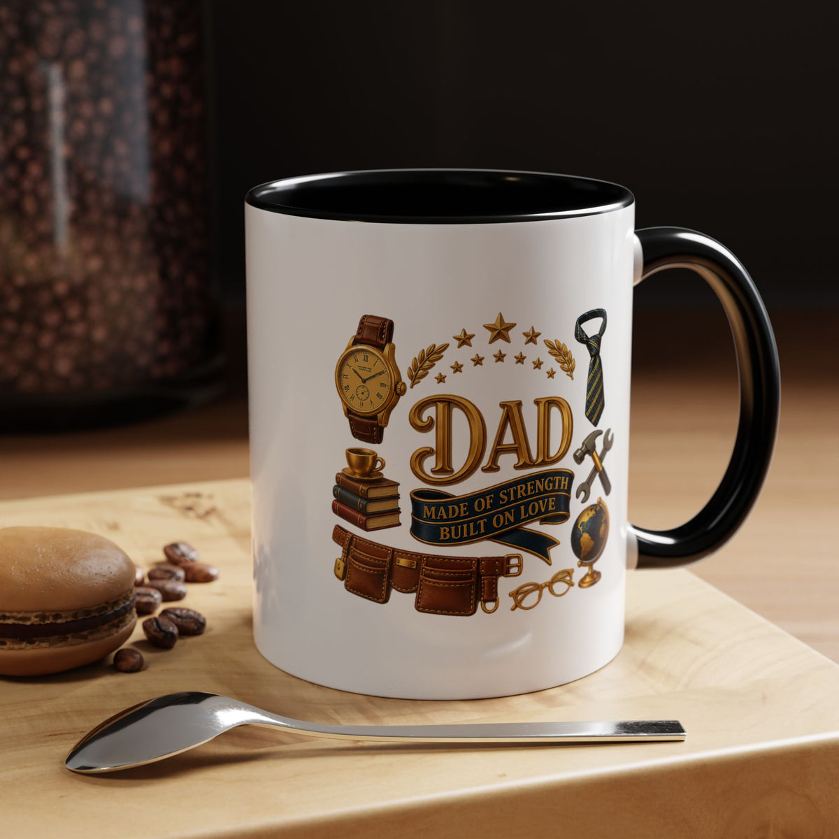 Best Dad in the World Coffee Mug, Father's Day Gift from Daughter or Son, Handy Papa Birthday Ceramic Tea Cup with Tools and Watch