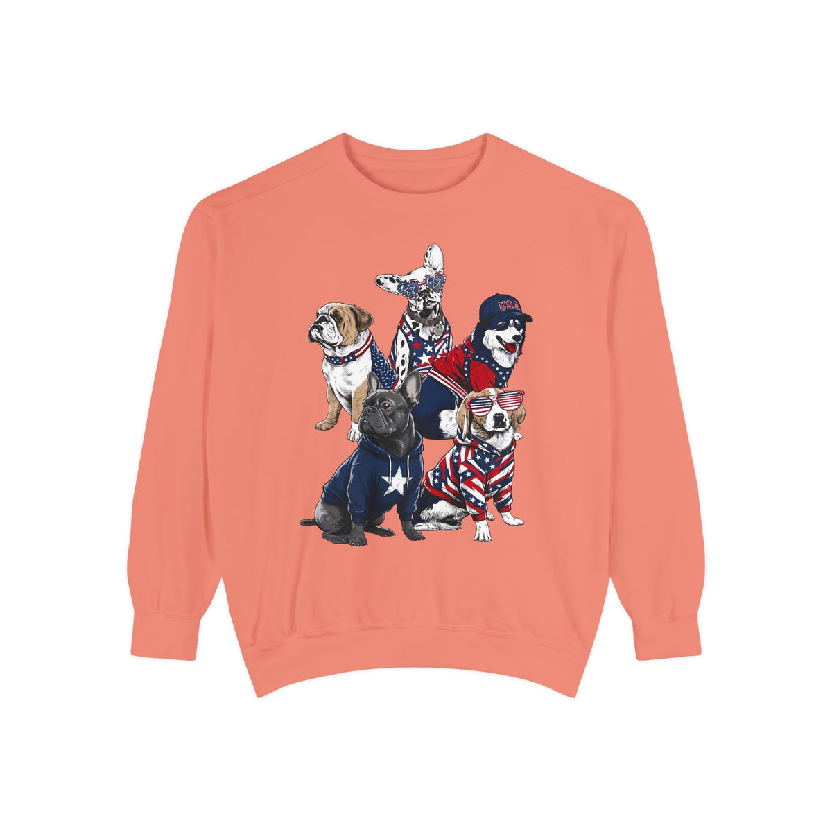 Patriotic Dog Lover Comfort Sweatshirt, USA Dogs Crewneck Sweatshirt, Fourth of July Pet Lover Gift, American Flag Puppy Sweatshirt