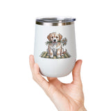 Golden Puppy Wine Tumbler, Cute Dog and Flower Cup, Gift for Dog Moms, Puppy Lovers, Pet Parents and Animal Lovers