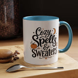 Cozy Spells and Sweaters Mug, Witchy Halloween Coffee Cup, Celestial Pumpkin Fall Gift for Her, Magical Spooky Season Drinkware