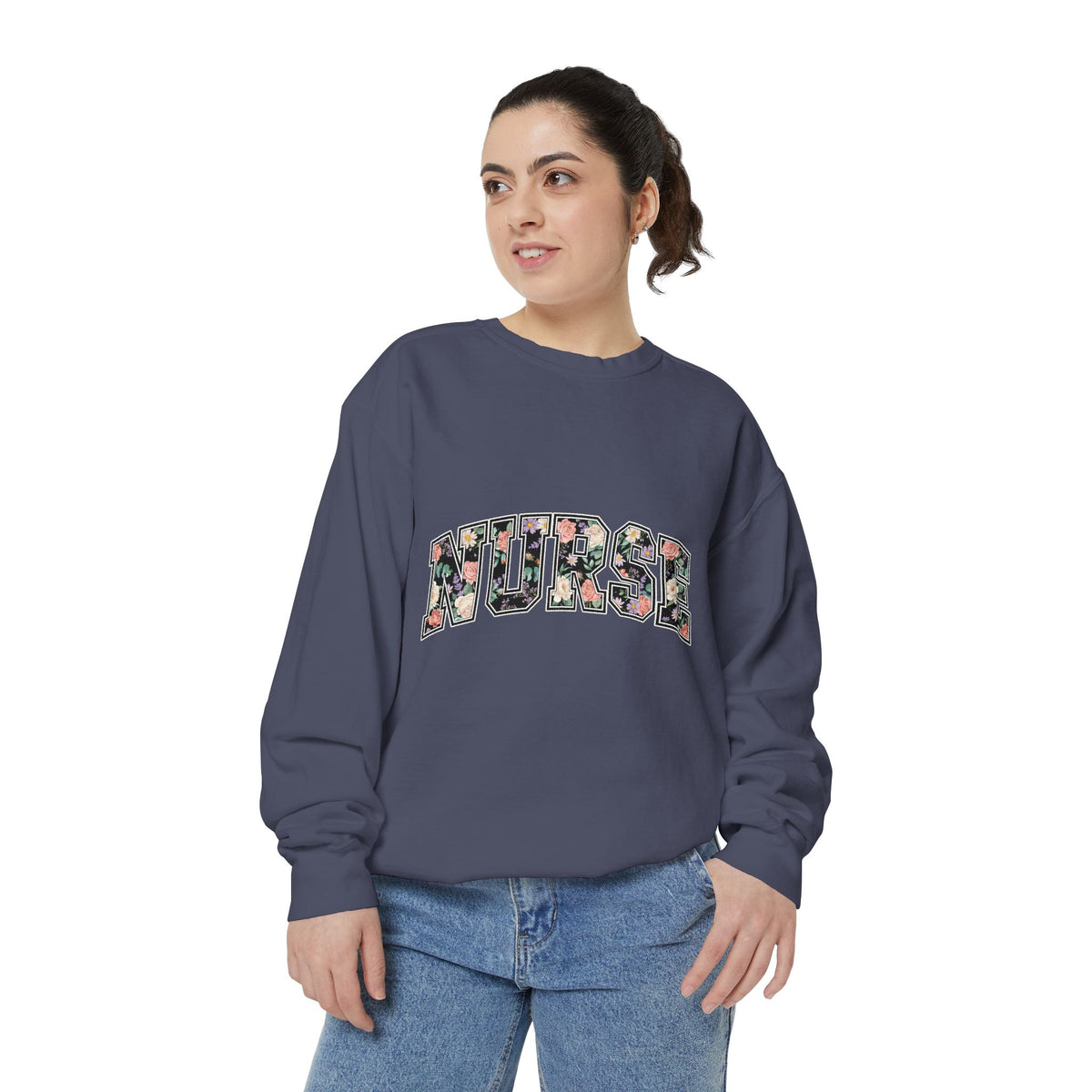 Nurse Floral Comfort Colors Sweatshirt, Nurse Appreciation Gift, Retro Varsity Nurse Crewneck, Healthcare Worker Sweatshirt