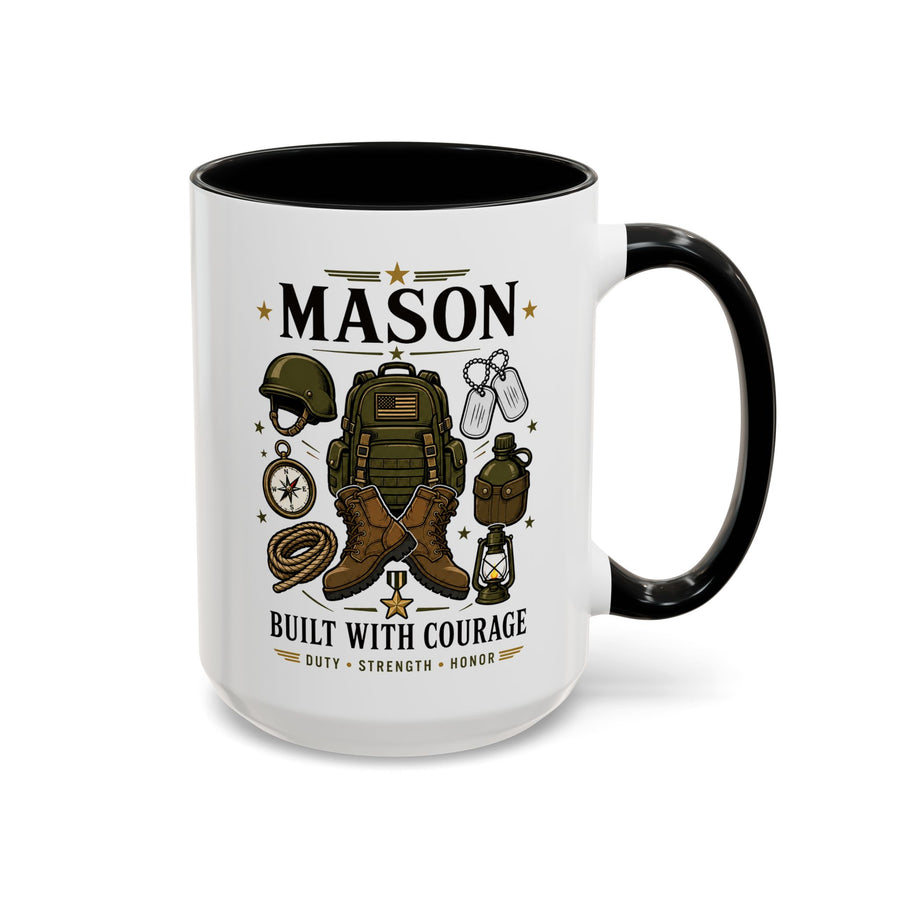 Personalized Army Soldier Mug, Built with Courage Coffee Cup, Custom Name Military Gift for Him, Veteran, Recruit or Service Member