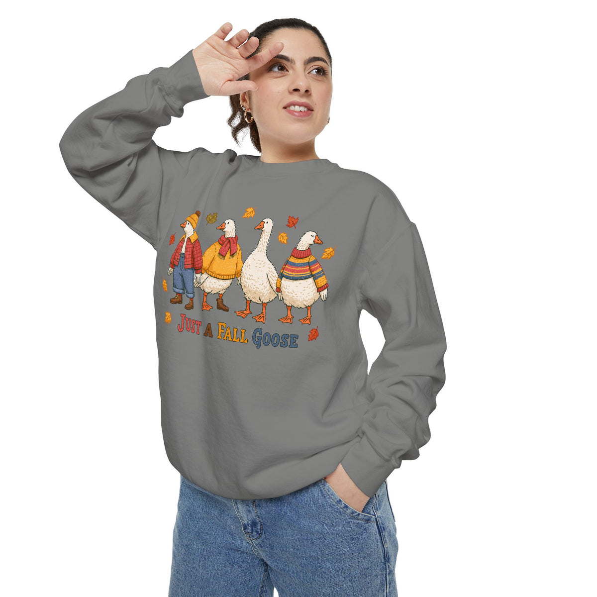 Funny Fall Goose Sweatshirt, Just a Fall Goose Autumn Pullover, Cute Cozy Gift for Bird Lover, Thanksgiving and October Outfit for Her