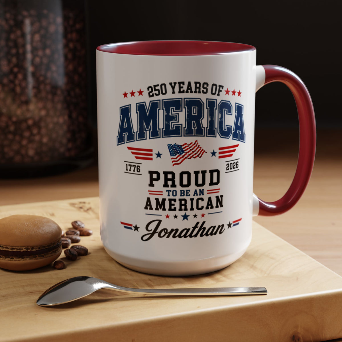 Personalized America 250th Coffee Mug, Custom Name Patriotic Gift for Men, Proud to Be An American 1776 to 2026 Ceramic Tea Cup
