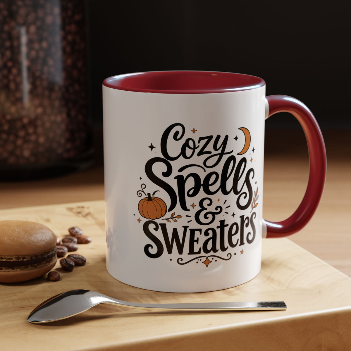 Cozy Spells and Sweaters Mug, Witchy Halloween Coffee Cup, Celestial Pumpkin Fall Gift for Her, Magical Spooky Season Drinkware