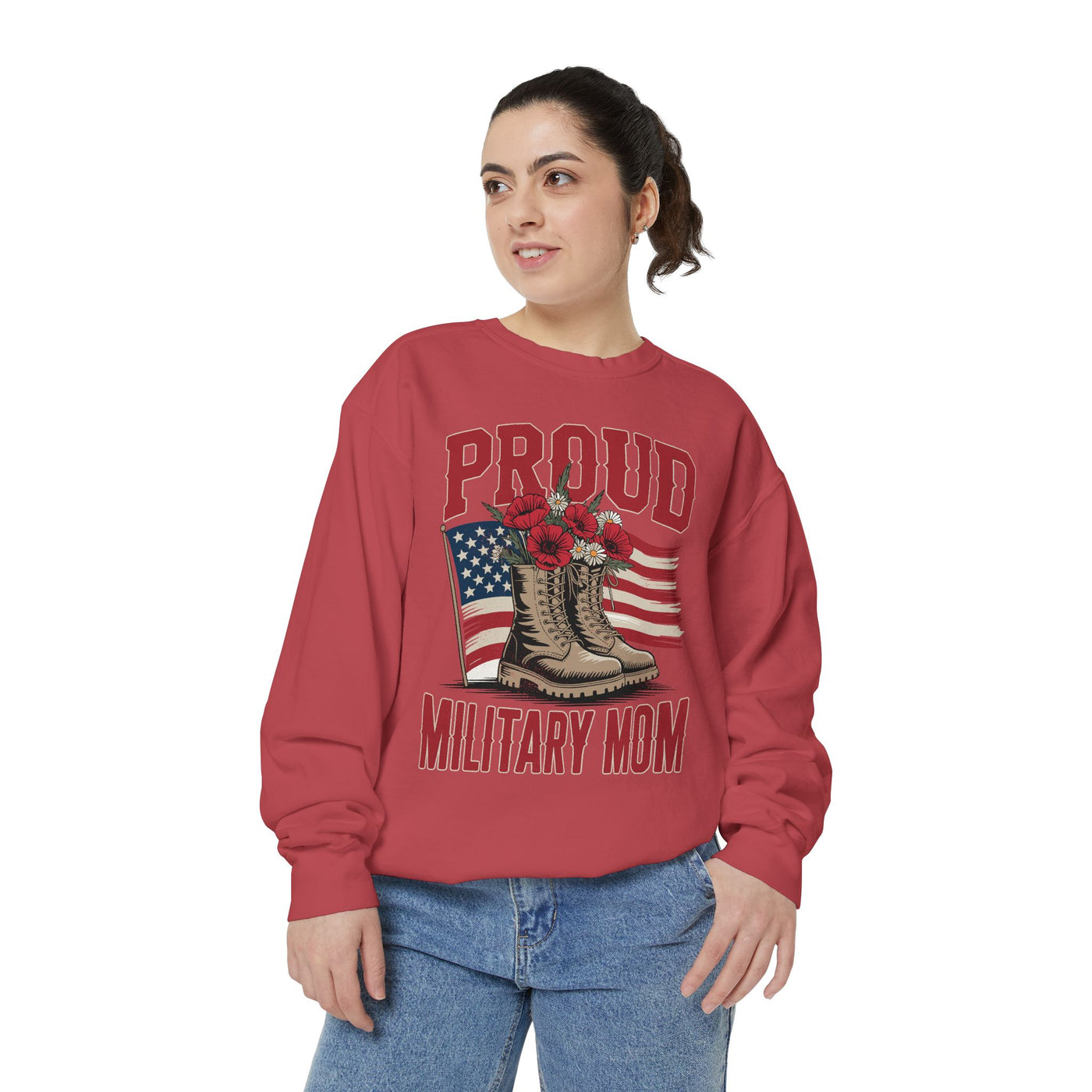 Proud Military Mom Sweatshirt, Patriotic Army Mom Pullover, Gift for Military Mother, Deployment Homecoming Crewneck, Flag Floral Top