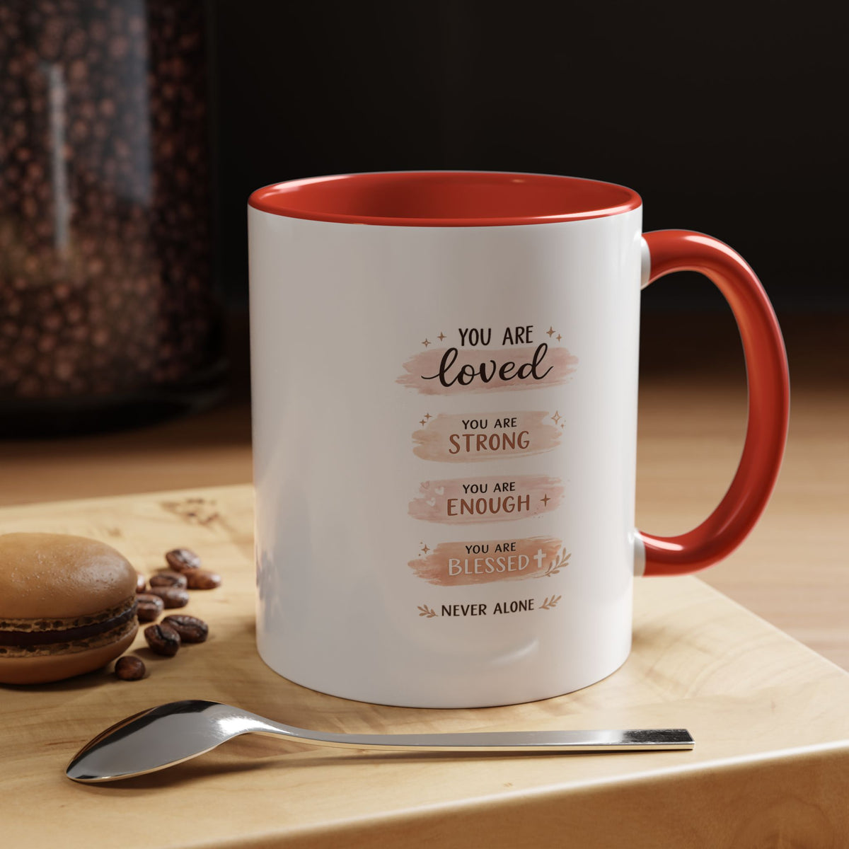 You Are Loved Strong Enough Blessed Coffee Mug, Encouraging Mental Health Gift for Friends, Cute Inspirational Daily Affirmations Tea Cup with Pink Handle