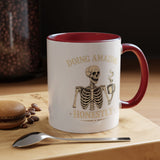 Doing Amazing Honestly Skeleton Coffee Mug, Funny Burnout Gift for Coworker, Sarcastic Office Coffee Cup, Tired but Thriving Mug